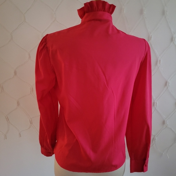 Vintage Ruffles Blouse by Josephine • Rich Hot Pink • Button Down • Size 10 - Picture 5 of 7